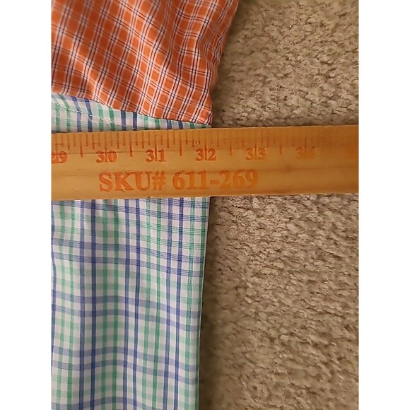 Bristol & Bull Shirt Mens 4X Blue Orange Checkered Plaid Button Up Short Sleeve - Picture 6 of 8